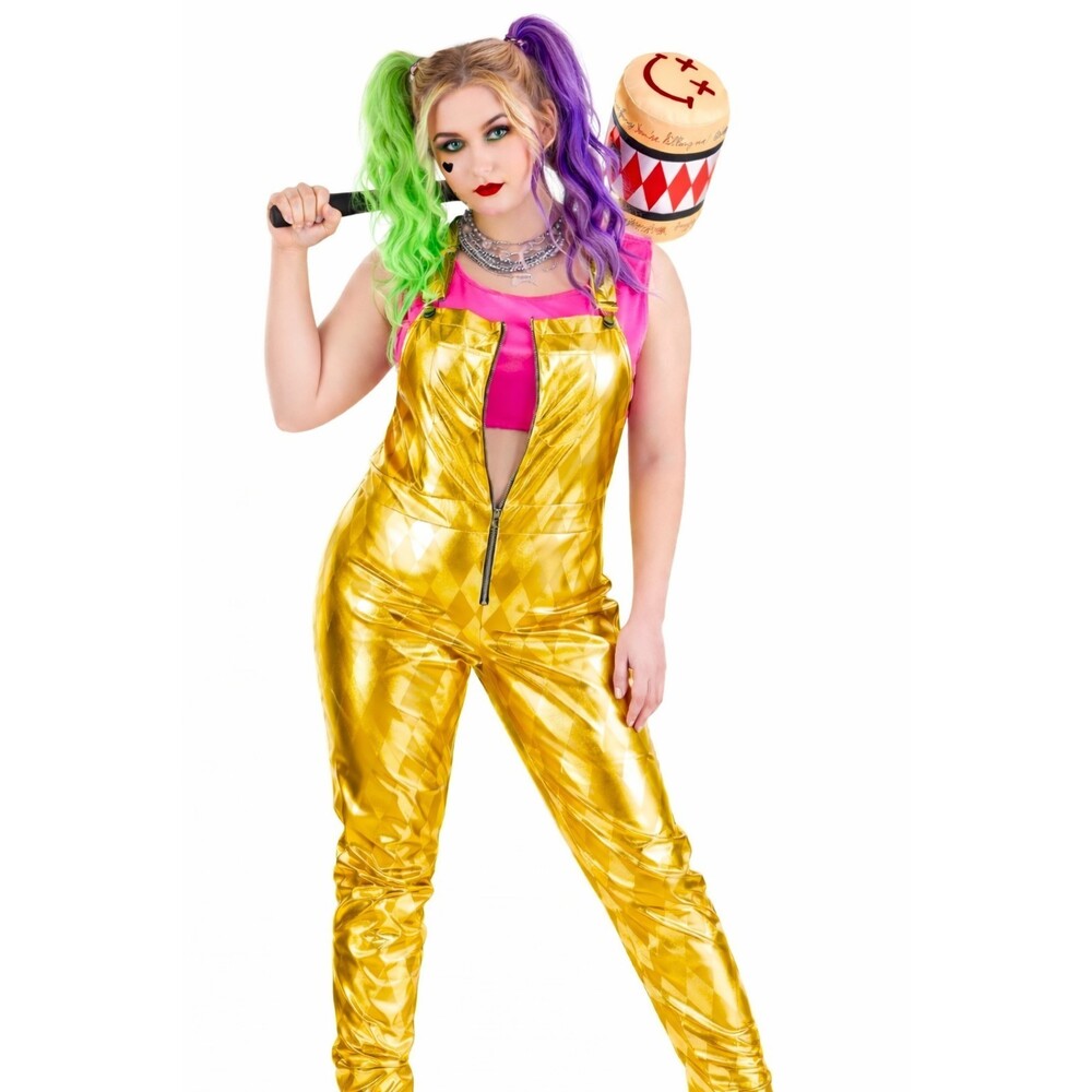 HARLEY QUINN BIRDS OF PREY GOLD YELLOW OVERALLS COSTUME COSPLAY LICENSED Sz M